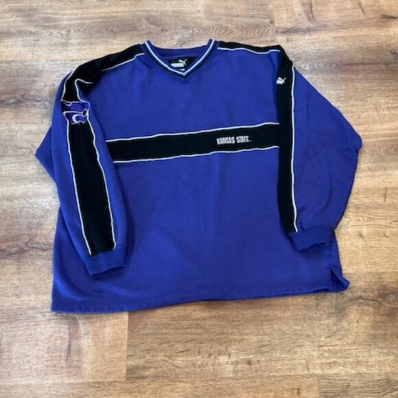 Mens Kansas University Wildcats Sweatshirt by Puma 2X Purple Unbanded Hem V Neck - Picture 1 of 8